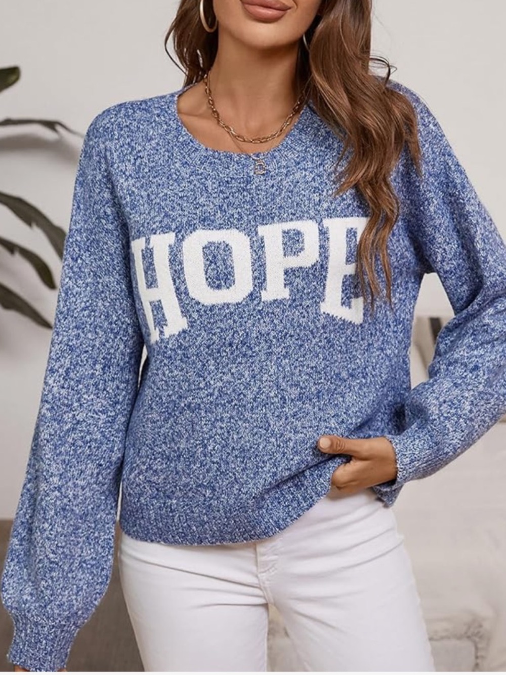 Chic Nation Blue & White 'HOPE' Knit Sweater